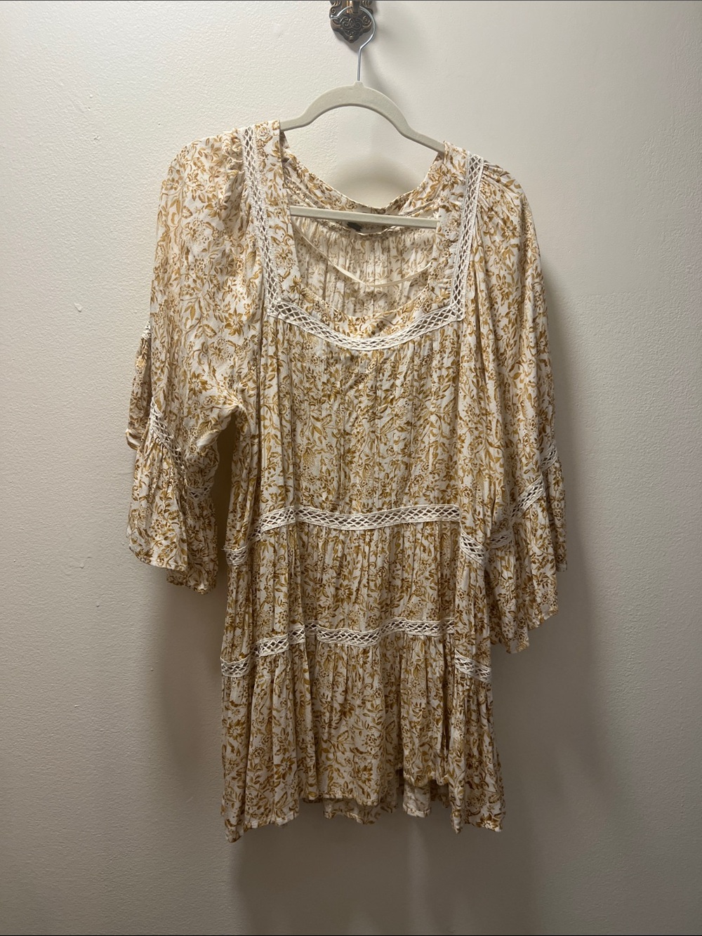 Free People Cream & Mustard Floral Lace-Trim Tunic